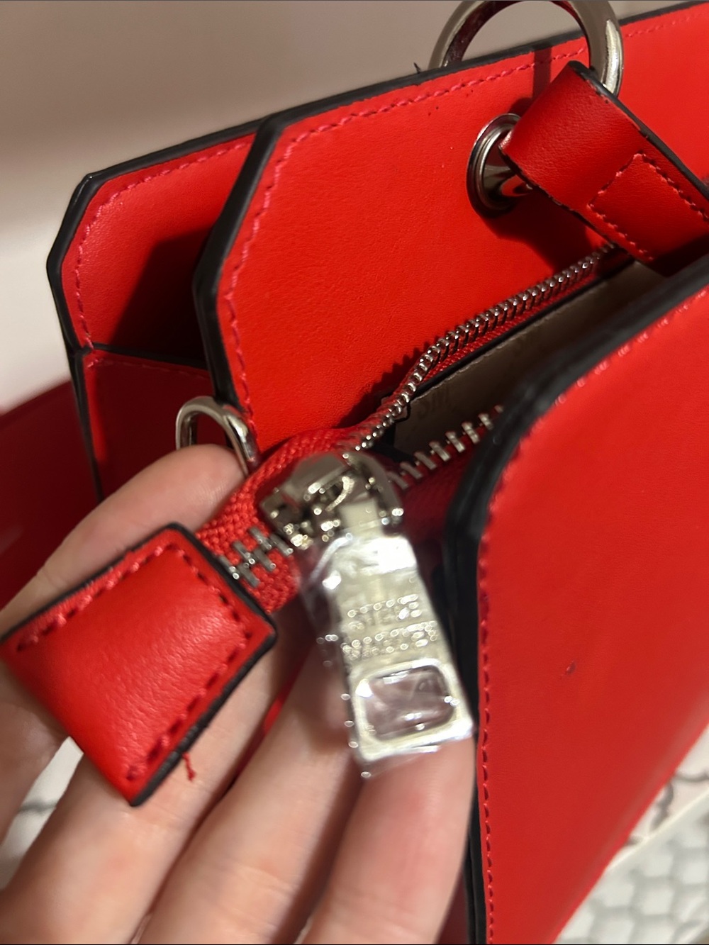 Steve Madden Red Jeweled Logo Structured Satchel with 2 straps - Picture 9 of 11
